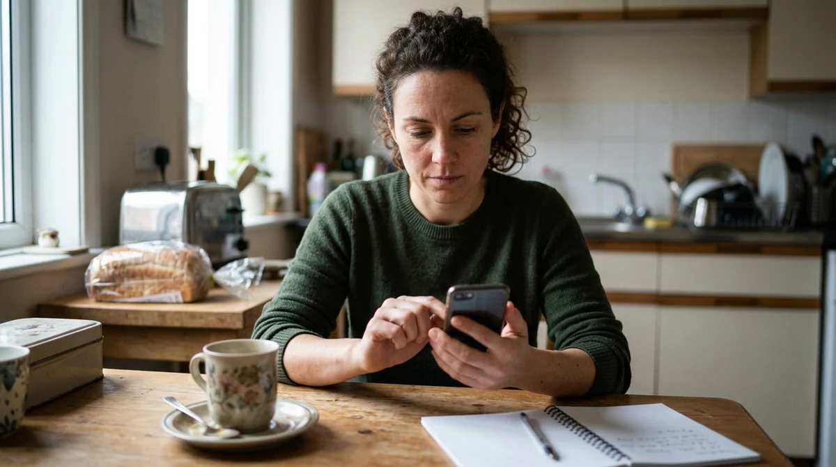 An adult uses an AI assistant on a smartphone at home.