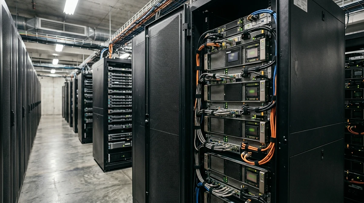 GPU server racks inside an AI data center.