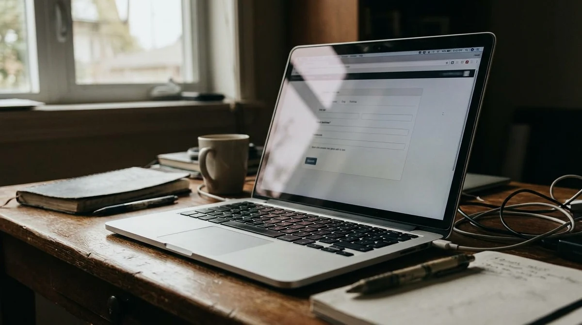 Illustrative image of a laptop displaying a generic web form during an AI evaluation.
